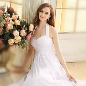 A-line Halter Sweetheart Beading Lace-up Long Chiffon Wedding Dresses