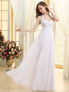 A-line Halter Sweetheart Beading Lace-up Long Chiffon Wedding Dresses