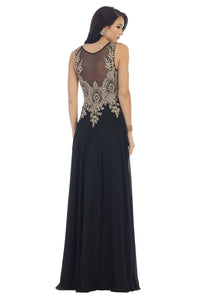 Scoop Neck Floor-Length Chiffon Prom Dresses With Beading Appliques Lace Sequins