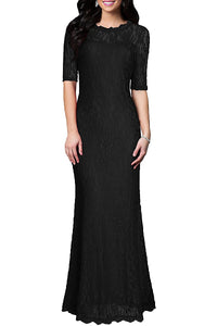 Black Sheath/Column 1/2 Sleeves Long Lace Evening Gown Dresses
