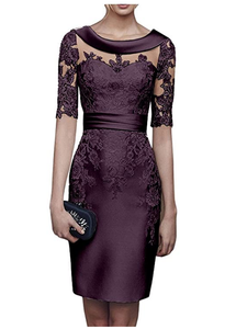 1/2 Sleeves Scoop Elastic Satin Lace Mother of The Bride Dresses with Sash