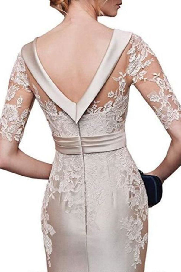 1/2 Sleeves Scoop Elastic Satin Lace Mother of The Bride Dresses with Sash Secondary image