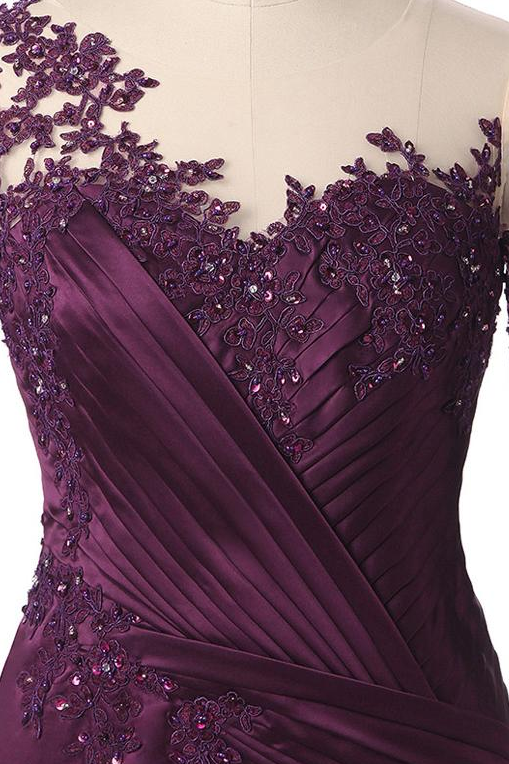 Long-Sleeve Lace and Stretch Satin Mermaid Mother of the Bride Dress