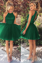 A-line Halter Sleeveless Short Tulle Homecoming Dresses with Beading