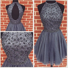 A-line Halter Sleeveless Short Tulle Homecoming Dresses with Beading