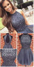A-line Halter Sleeveless Short Tulle Homecoming Dresses with Beading