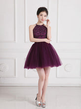 A-line Halter Sleeveless Short Tulle Homecoming Dresses with Beading