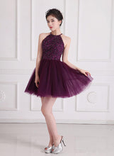 A-line Halter Sleeveless Short Tulle Homecoming Dresses with Beading