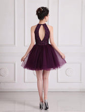 A-line Halter Sleeveless Short Tulle Homecoming Dresses with Beading