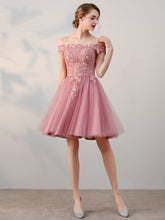 A-Line Off-the-Shoulder Short/Mini Tulle Prom Dresses With Beading
