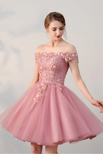 A-Line Off-the-Shoulder Short/Mini Tulle Prom Dresses With Beading