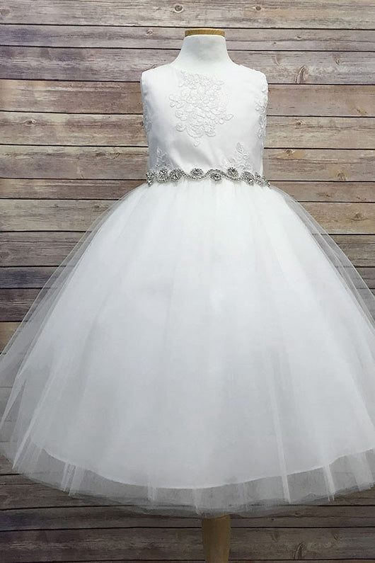 White Appliques Flower Girl Dress