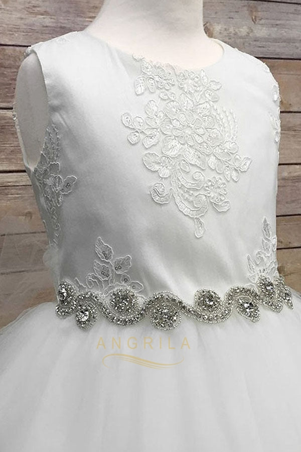 White Appliques Flower Girl Dress