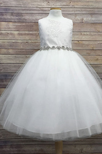White Appliques Flower Girl Dress
