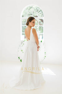 V-neck Open Back Elegant Wedding Dress