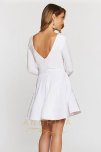 Short V-neck Wedding Guest Dress with Long Sleeves