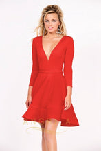 Short V-neck Wedding Guest Dress with Long Sleeves