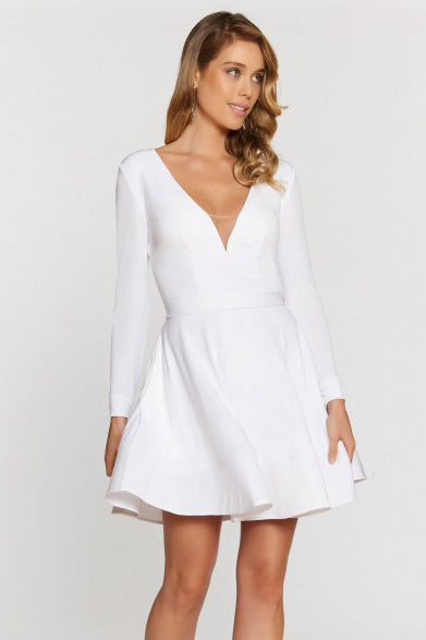 Short V-neck Wedding Guest Dress with Long Sleeves