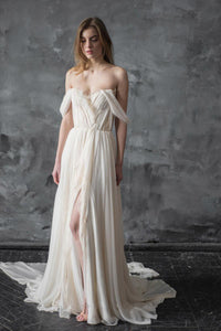 Off-the-Shoulder Floor-Length Wedding Dress with Ruffle