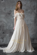 Off-the-Shoulder Floor-Length Wedding Dress with Ruffle