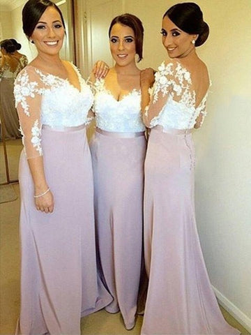 3/4-Sleeve Lace and Chiffon Sheath Bridesmaid Dress