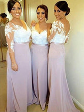 Modest Sheath/Column 3/4 Sleeves V-neck Long Bridesmaid Dresses