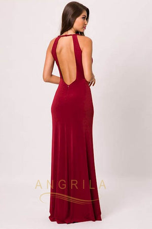 Sheath/Column V-neck Floor-Length Sexy Prom Dress