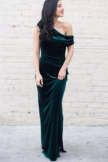 Asymmetric Velvet Sheath Evening Dress with Draped Neckline