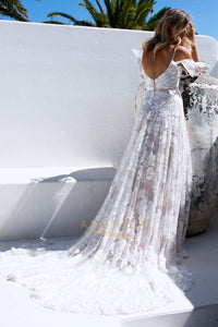 Off-the-Shoulder Court Train Lace Wedding Dress