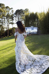 Off-the-Shoulder Court Train Lace Wedding Dress