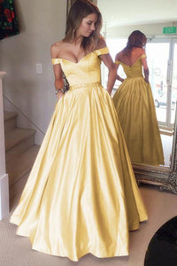 Off-the-shoulder Beading Long Satin Evening Ball Gown Prom Dresses