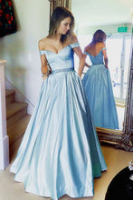 Off-the-shoulder Beading Long Satin Evening Ball Gown Prom Dresses