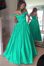 Off-the-shoulder Beading Long Satin Evening Ball Gown Prom Dresses