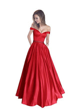 Off-the-shoulder Beading Long Satin Evening Ball Gown Prom Dresses