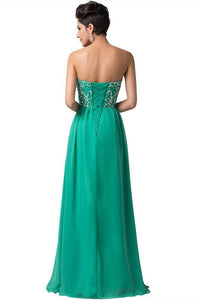 A-line Chiffon Strapless Beading Lace-up Long Evening Dresses