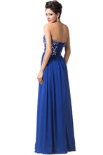 A-line Chiffon Strapless Beading Lace-up Long Evening Dresses