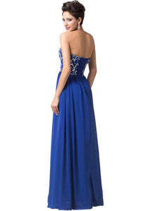 A-line Chiffon Strapless Beading Lace-up Long Evening Dresses