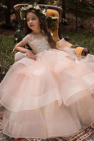 Ball-Gown Tulle Scoop Neck Flower Girl Dress with Beading