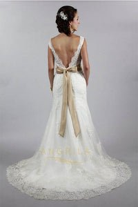 V-Neck Lace Wedding Dress with Bow(s)