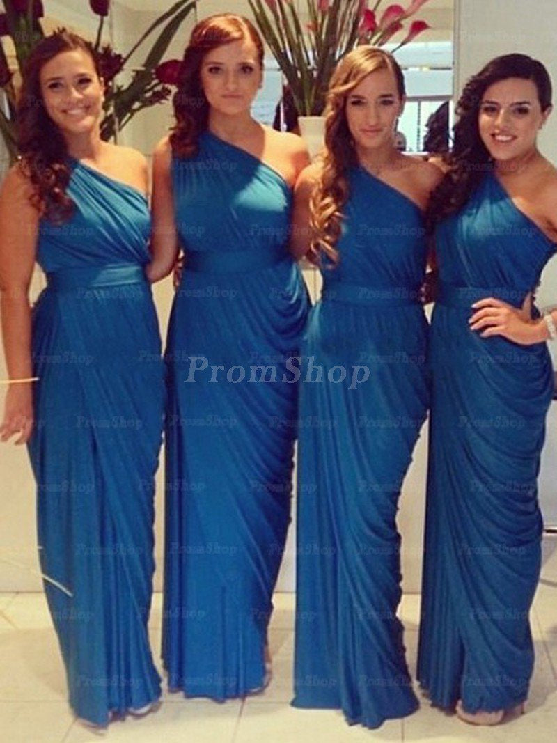 One-Shoulder Tulle Sheath Bridesmaid Dress with Draped Skirt