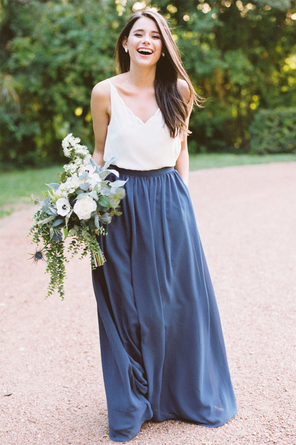 Low-Back Blouson Chiffon A-Line Bridesmaid Dress