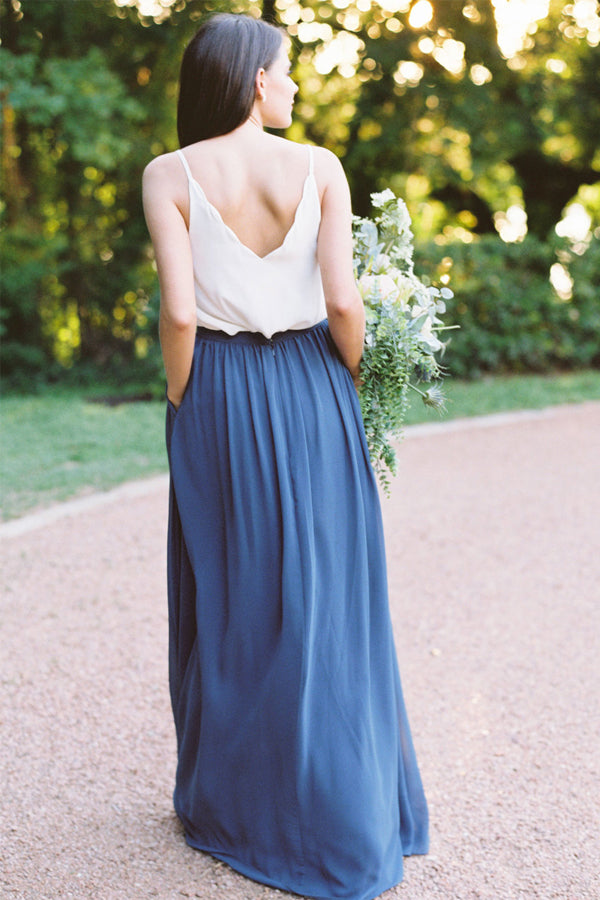 Low-Back Blouson Chiffon A-Line Bridesmaid Dress