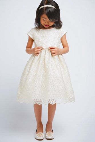 A-Line/Princess Knee-length Flower Girl Dress with Bow(s)