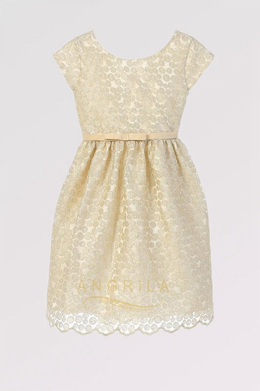 A-Line/Princess Knee-length Flower Girl Dress with Bow(s)