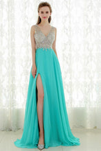 Empire V-neck Long Prom Dress with Beading