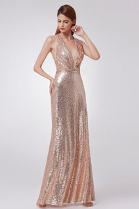 Sheath/Column Sequined V-neck Sexy Prom Dress With Sequins