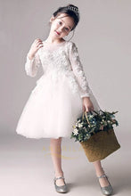 A-Line/Princess Scoop Neck White Flower Girl Dress With Long Sleeves