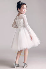 A-Line/Princess Scoop Neck White Flower Girl Dress With Long Sleeves