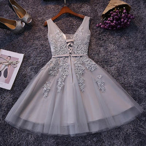 A-line Sleeveless Lace Appliques Short Tulle Prom Dresses