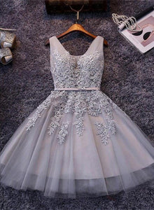 A-line Sleeveless Lace Appliques Short Tulle Prom Dresses
